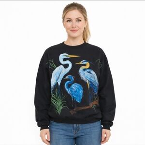 Hand Painted Artistic Herons Signed Sweatshirt Millicent Maltz Mens M/ Ladies L
